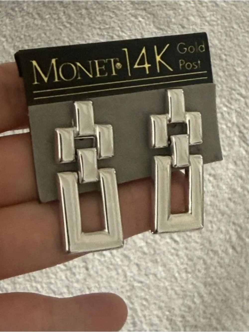 New! Vintage Monet Silver Tone Earrings with 14K Gold Post